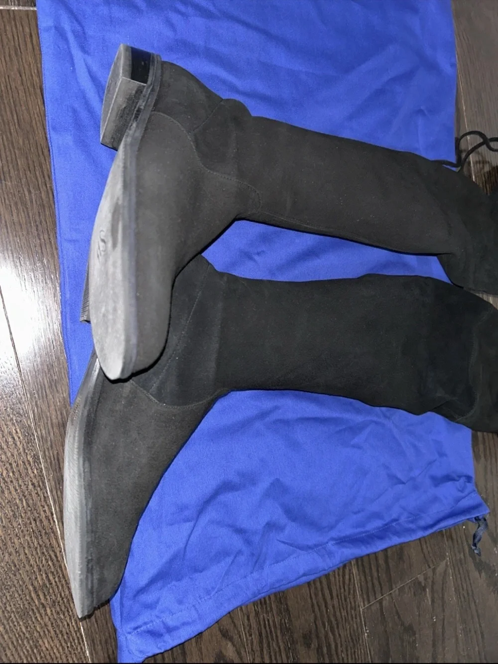 Stuart Weitzman Lowland Over The Knee Boot Black Suede 7 Flat